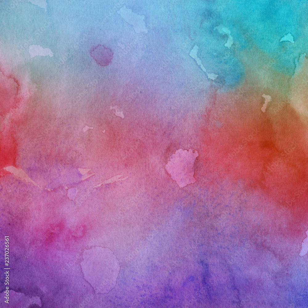 Obraz premium Colorful watercolor texture with abstract washes and brush strokes on the white paper background. 