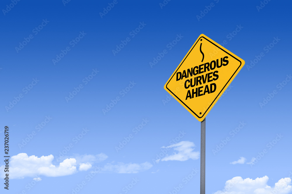 3D Illustration of a road sign _dangerous curves ahead_angle2