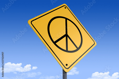 3D Illustration of a road sign _peace sign_angle3