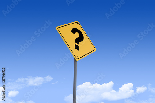 3D Illustration of a road sign_question mark_angle1