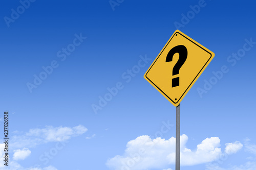 3D Illustration of a road sign_question mark_angle2