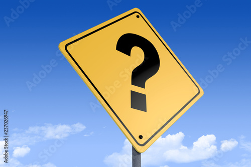 3D Illustration of a road sign_question mark_angle3