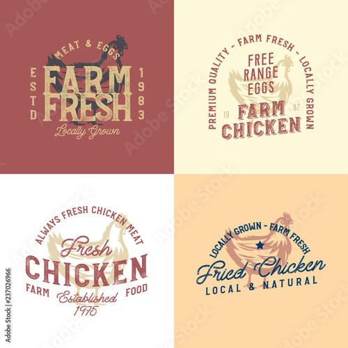Vintage rustic chicken emblems. Collection of vintage retro farm labels and design elements.
