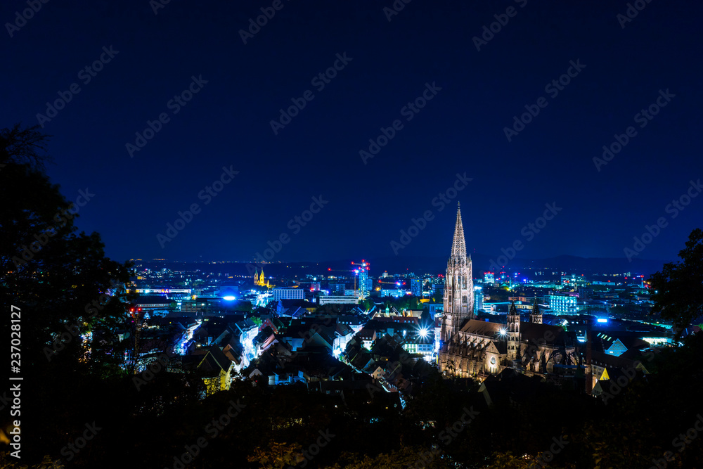 Germany, Freiburg im Breisgau in blue atmosphere in the night