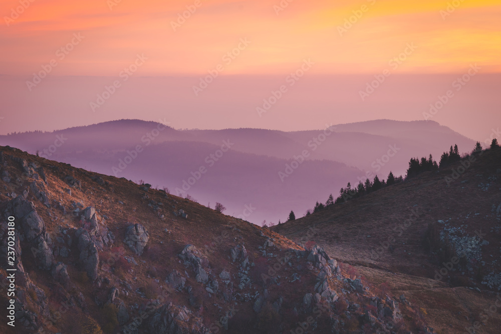 Obraz premium colorful morning view over vosges mountains in france