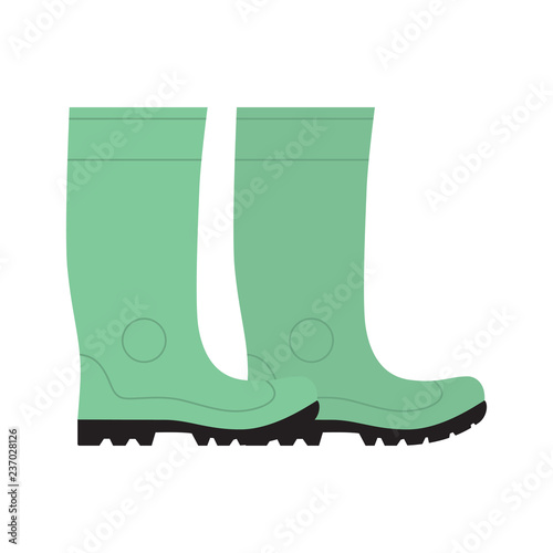 Rubber boots. Safety shoes. Work uniform. Waterproof shoes. Isolated against white background. Vector illustration. EPS10. Also boots for fishing.