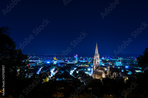 Germany, Freiburg im Breisgau in blue atmosphere in the night