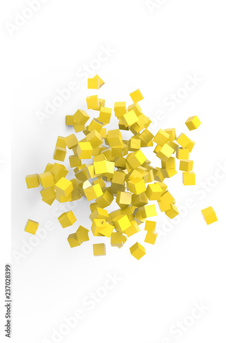 Small Golden cubes 3D illustration on white background.