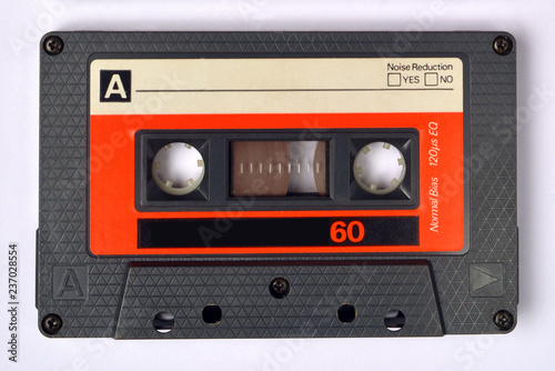 Close up of audiocassette tapes.
