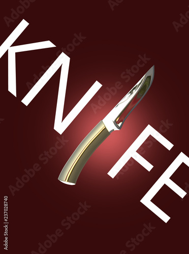 Perfect 3d illustration of golden knife over red background