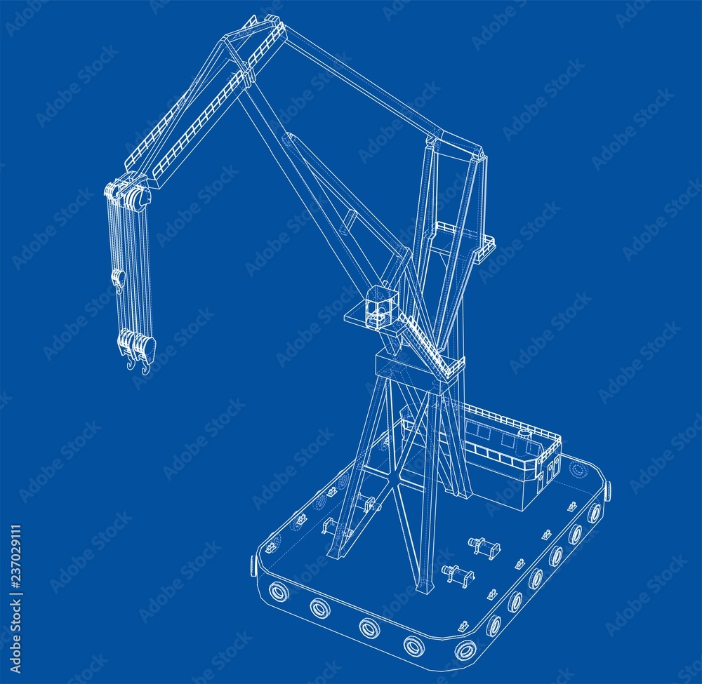 Floating crane. 3d illustration