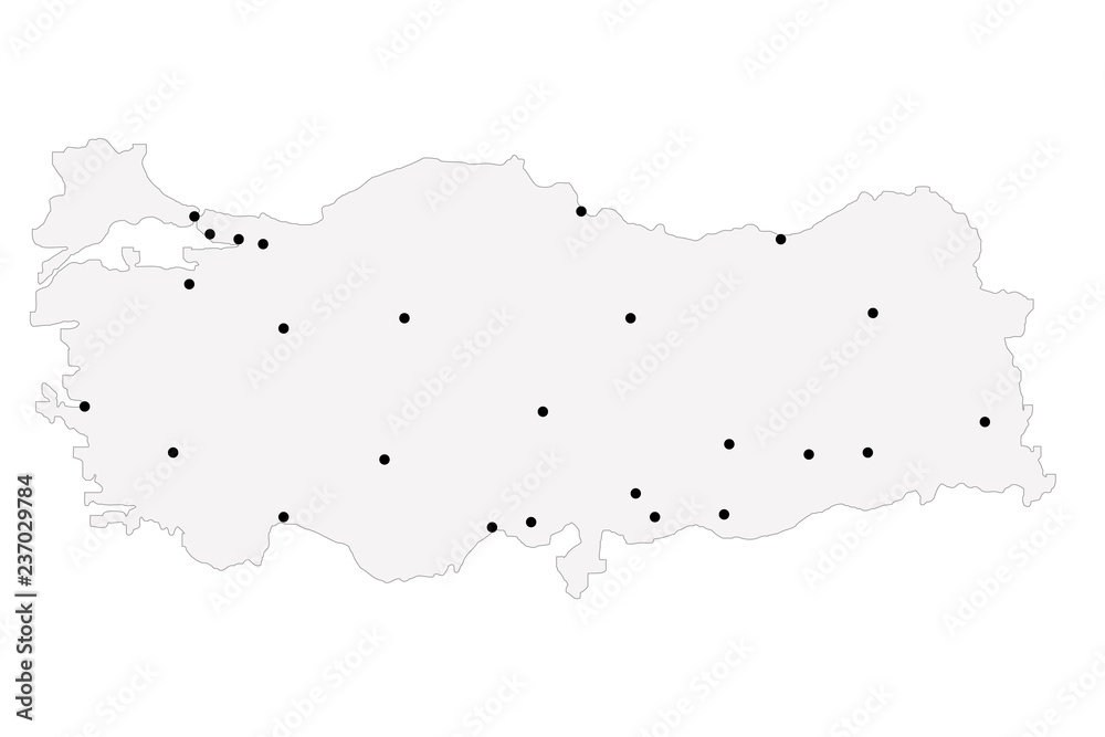 turkey outline map with stroke isolated on white background with major cities