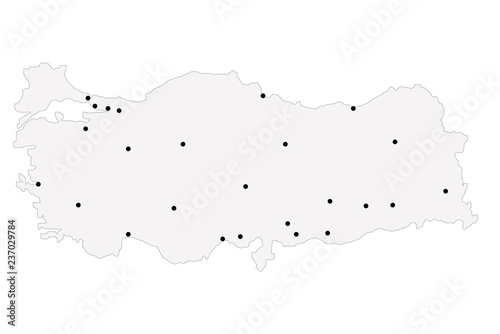 turkey outline map with stroke isolated on white background with major cities