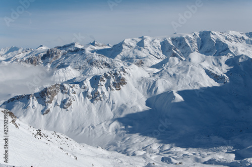 Panorama of the mountain rounding the courchevel Valley, Part of the national parc of la Vanoise, France