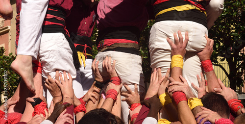 detail of the exhibition of the castellers in Catalonia photo