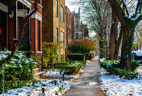 Winter Sidewalk Scene in Lincoln Park Chicago during the Day