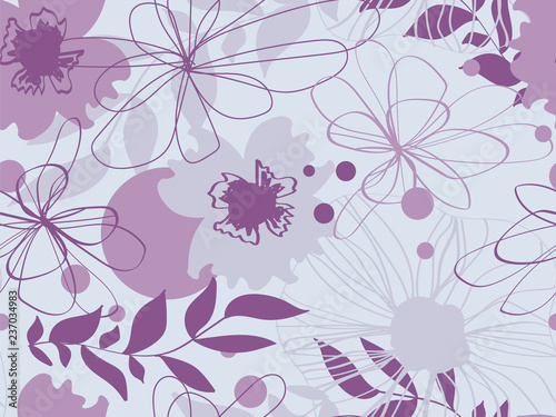 Elegant seamless pattern with lilac flowers, raster version. Floral ornament for textiles, wallpaper, packaging and more