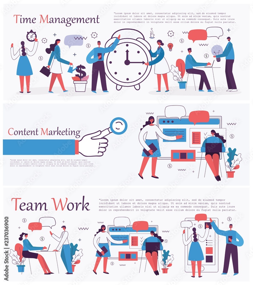 Set of vector concept illustration backgrounds of Start Up, Digital Marketing, Mobile advertising, Big Idea and Team Work in flat style - Vector Set of vector concept illustration backgrounds of Start Up, Digital Marketing, Mobile advertising, Big Idea and Team Work in flat style - Vector