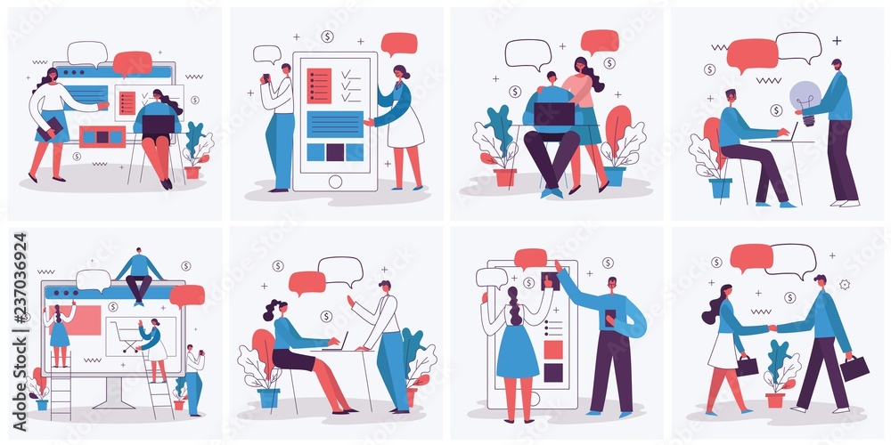 Fototapeta premium Vector illustration of the office concept business people in the flat style. E-commerce and team work business concept - Vector