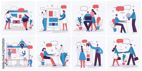 Vector illustration of the office concept business people in the flat style. E-commerce and team work business concept - Vector