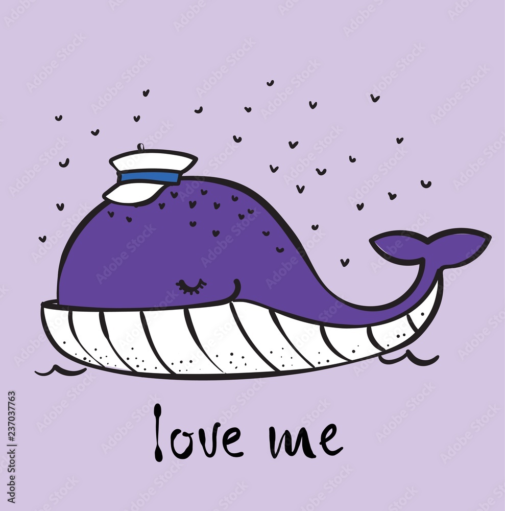 Fototapeta premium Wektor ilustracja karta z ładny wieloryb oceaniczny w kolorze i cytat zabawny motavation Bądź sobą