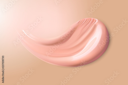 Cosmetic liquid foundation cream smudge smear strokes. Make up smear isolated on white background. Cosmetic concealer. Realistic brown cream texture for makeup. Vector illustration.