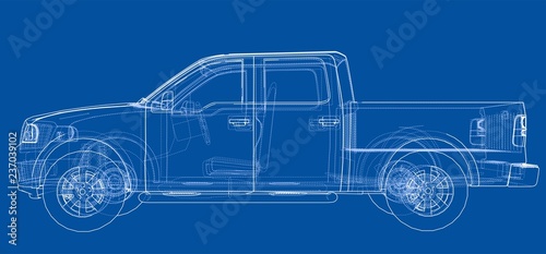 Car SUV drawing outline. 3d illustration