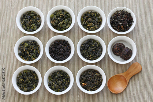 Принти на полотні taiwanese tea assortment : oolong ta, iron goddess tea, pu-erh tea
