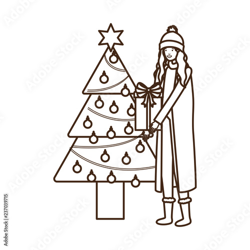 woman with christmas tree and gift box