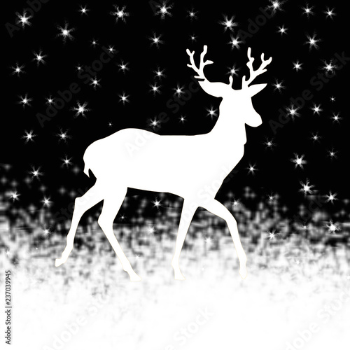 winter card  deer on a black background with snow
