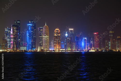  Financial centre in Doha city at night, Qatar © Harmony Video Pro