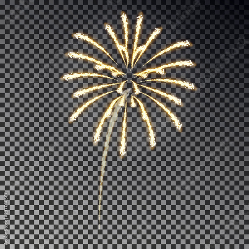 Festive fireworks. Christmas firecracker light effect isolated on dark background. Firework decorati