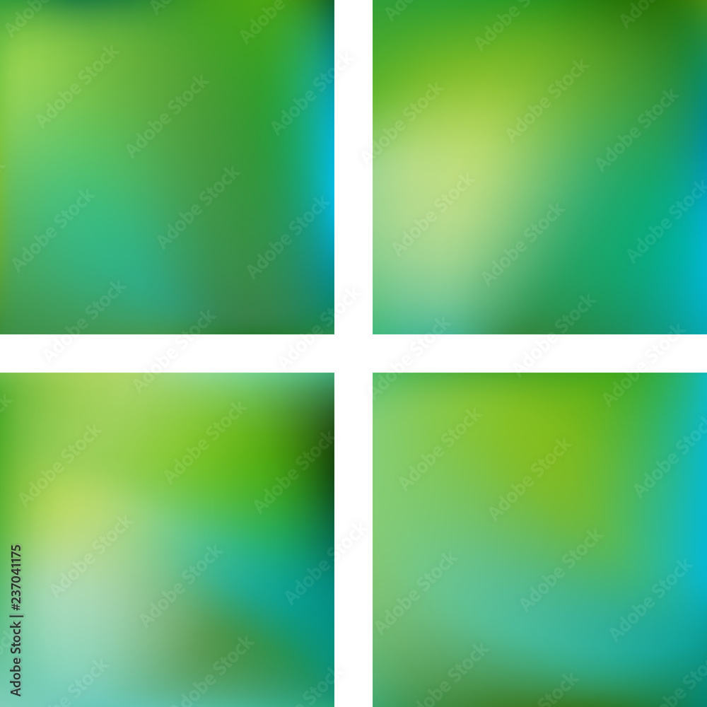 Fototapeta premium Set with green abstract blurred backgrounds. Vector illustration. Modern geometrical backdrop. Abstract template.