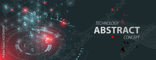 Abstract circle technology concept. Circuit board, high computer color background with red lights. Vector illustration