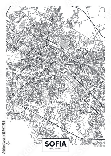 Fotografia City map Sofia, travel vector poster design