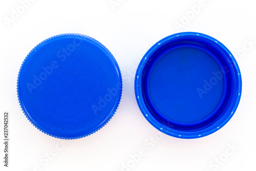 Blue plastic bottle caps