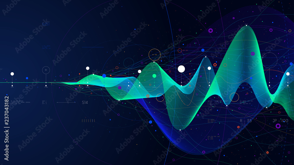 Big data stream futuristic infographic business analytics presentation, vector illustration