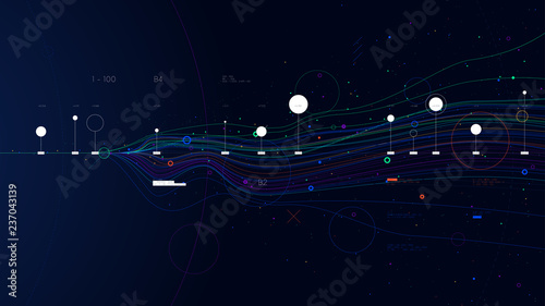 Big data concept, vector line graph of information flow node base programming