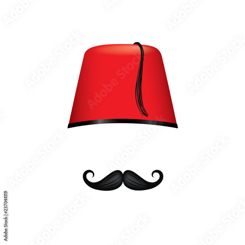 Red Turkish Fez hat and mustache template