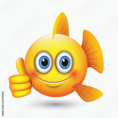 Cute thumb up fish emoticon, emoji