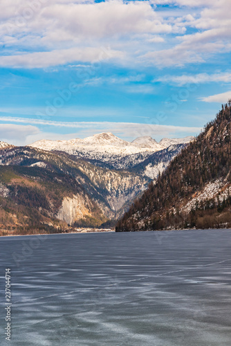 Wallpaper Mural Clear Cold Landscape with blue sky at Grundlsee, Austria, winter, frozen lake. Torontodigital.ca