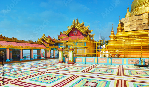 Soon Oo Ponya Shin Paya (Summit Pagoda) boasts traditional Burmese architecture with authentic pyatthat roofs, shady hallway and colorful patterns, on February 21 in Sagaing photo