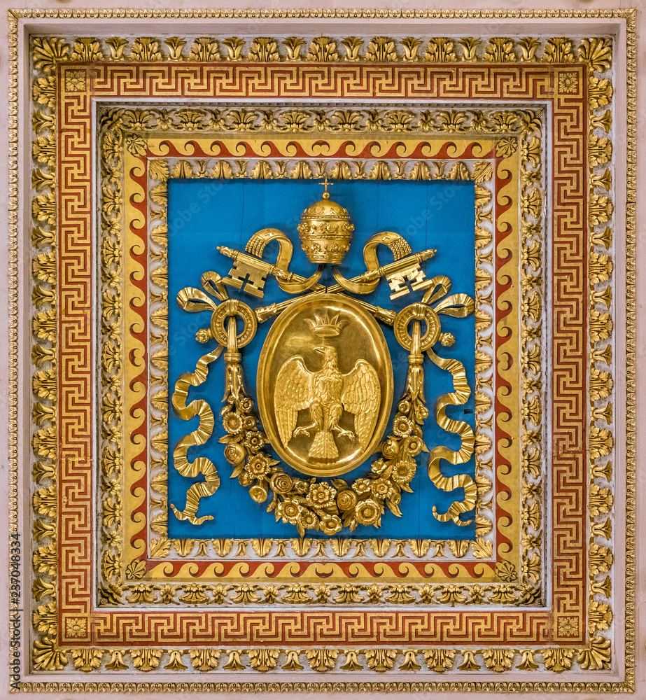 Leo XII coat of arms from the ceiling of the Basilica of Saint Paul Outside the Walls, in Rome.