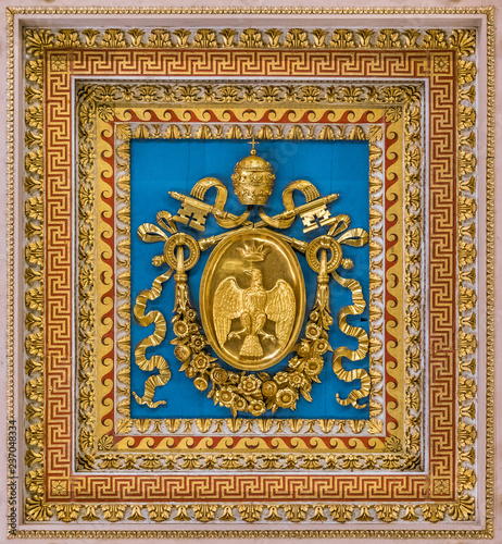 Leo XII coat of arms from the ceiling of the Basilica of Saint Paul Outside the Walls, in Rome. photo