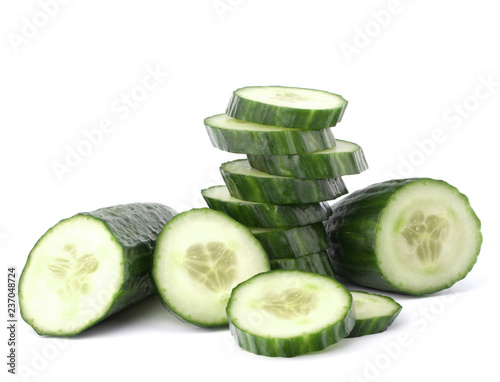 Cucumber slices  isolated on white background cutout