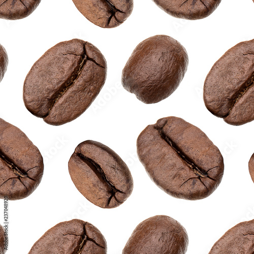 Coffee beans background, Isolated on white. Food concept.. Coffee beans pattern.