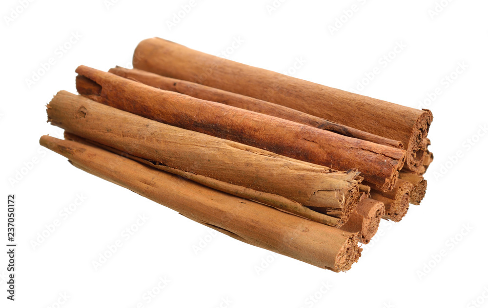 Bark from Cinnamomum verum or true cinnamon or Ceylon cinnamon. Isolated on white background. Bark from Cinnamomum verum or true cinnamon or Ceylon cinnamon. Isolated on white background.