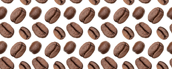 Handdoek met foto Koffie patronen Verstrooide koffiebonen op witte ondergrond  © Natika
