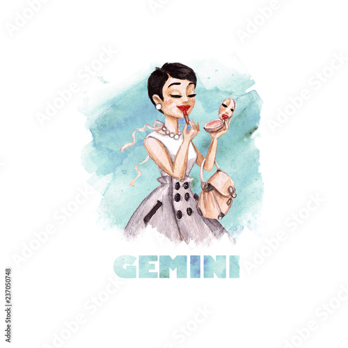 Zodiac sign - Gemini. Watercolor Illustration