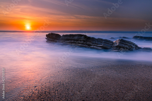 Sunset at Bidart s beach next to Biarritz at the North Basque Country.